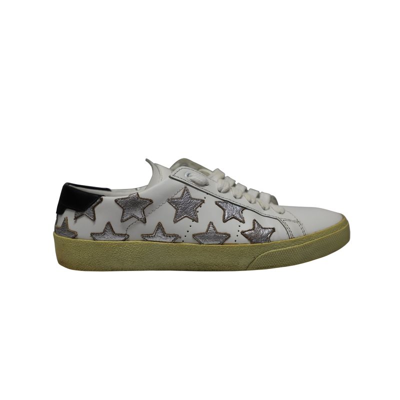 Saint Laurent Paris Sl/06 Metallic Stars Low Sneakers In White Leather